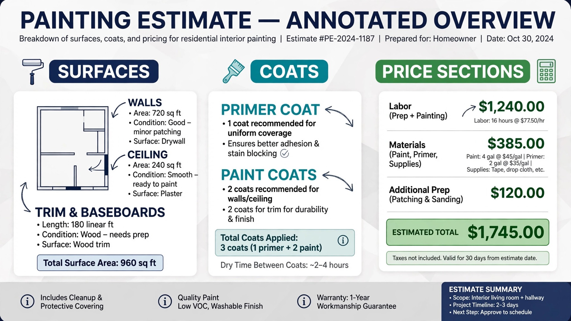 annotated painting estimate page mockup
