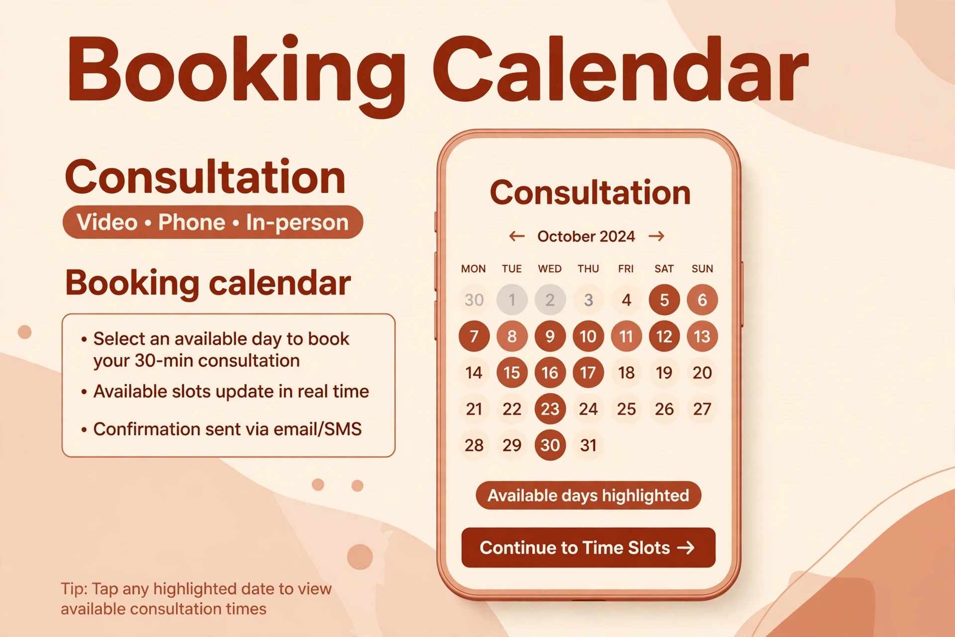 Mockup of a home staging consultation booking calendar