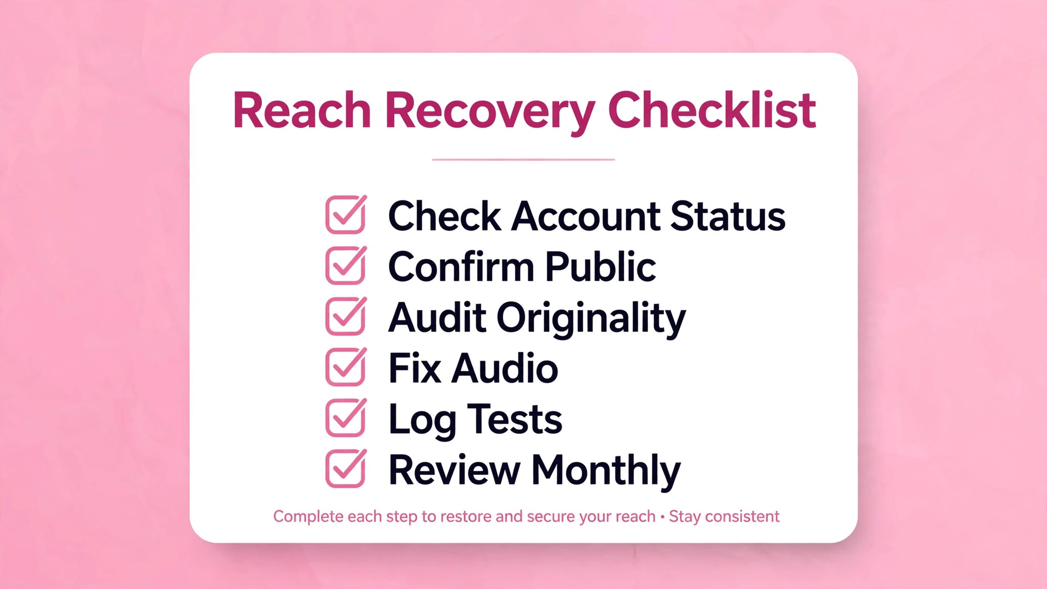 Checklist graphic for Instagram reach recovery.