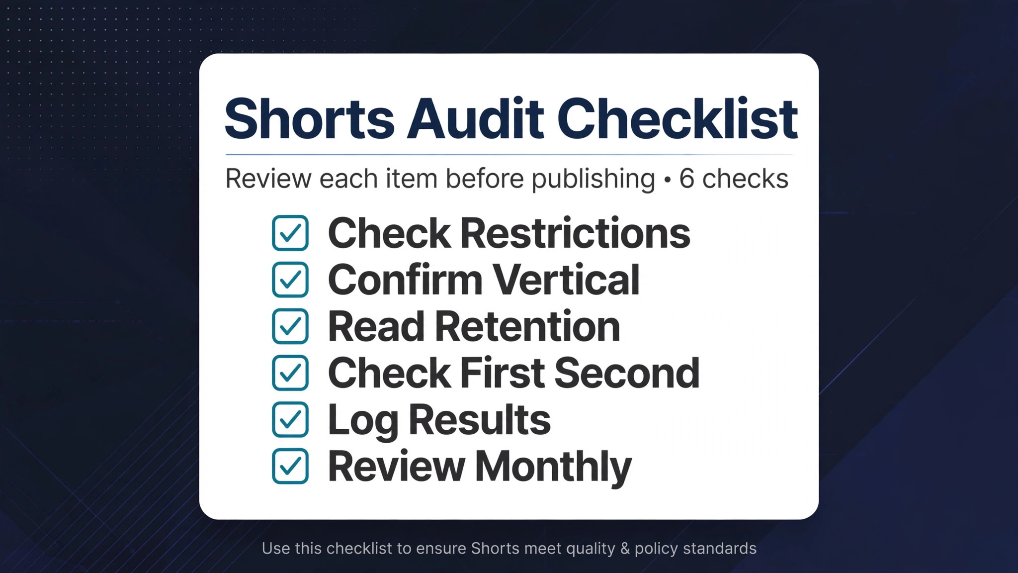 Checklist graphic for a YouTube Shorts audit.