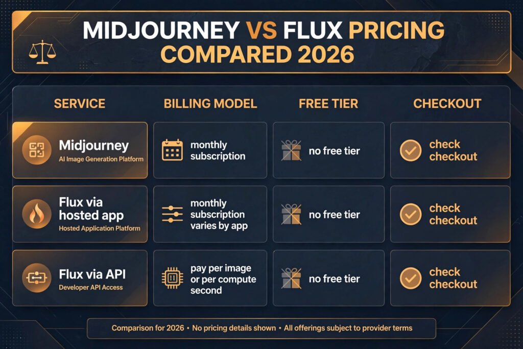 Midjourney vs Flux pricing compared for 2026