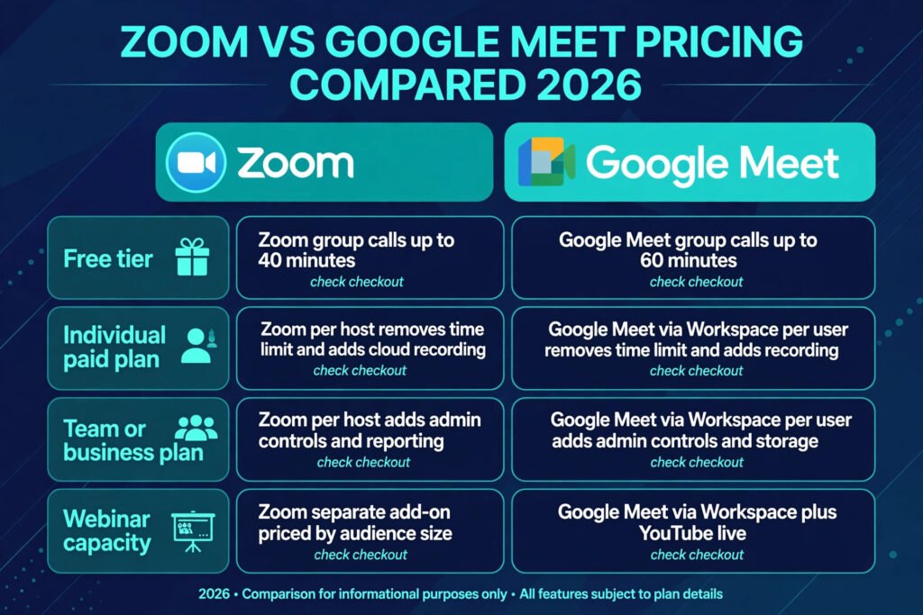 Zoom vs Google Meet pricing compared for 2026