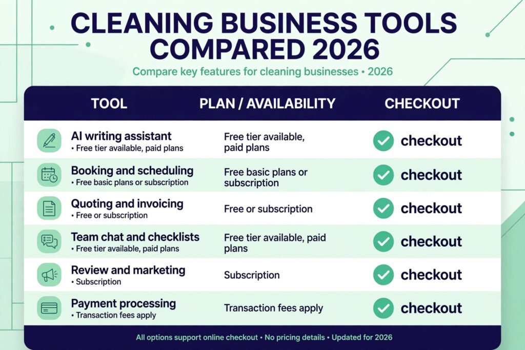 Cleaning business tools compared, booking, quoting, scheduling and payments