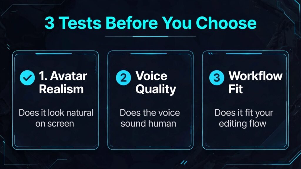 Three tests for choosing an AI avatar video tool