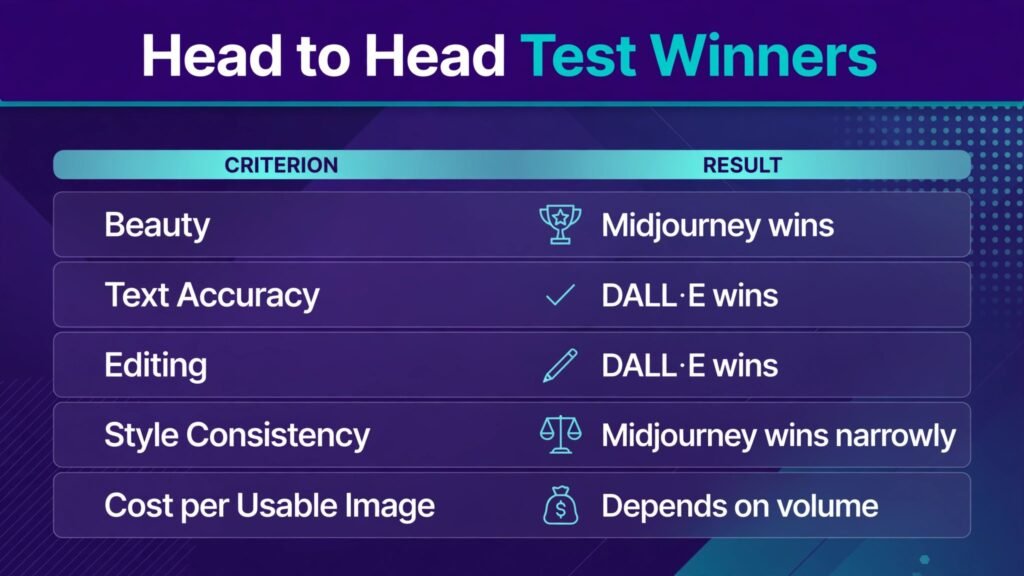 Midjourney vs DALL-E test scores chart