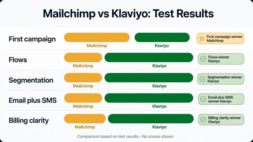 Mailchimp vs Klaviyo test scores chart