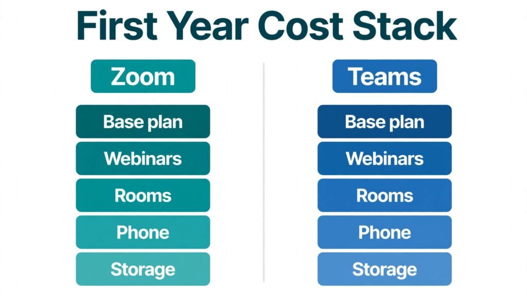 First year cost comparison for Zoom and Teams
