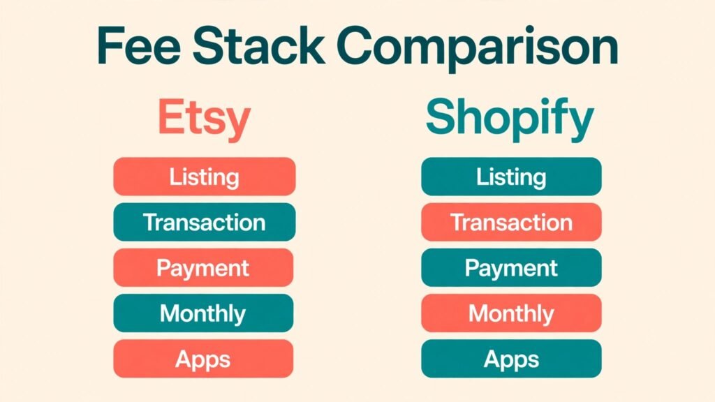 Shopify and Etsy fee stack comparison