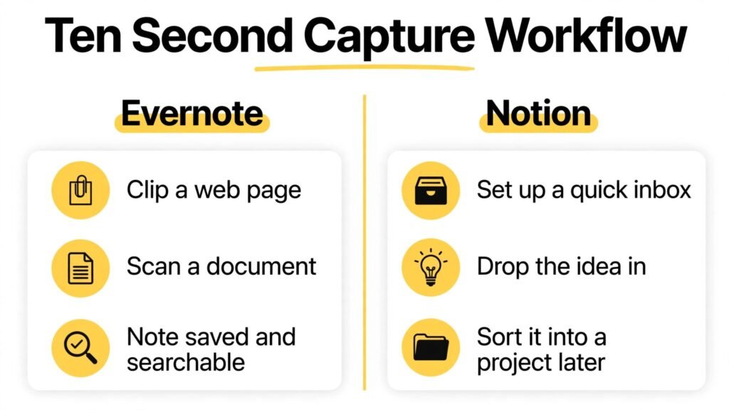 Fast capture workflow for Evernote and Notion