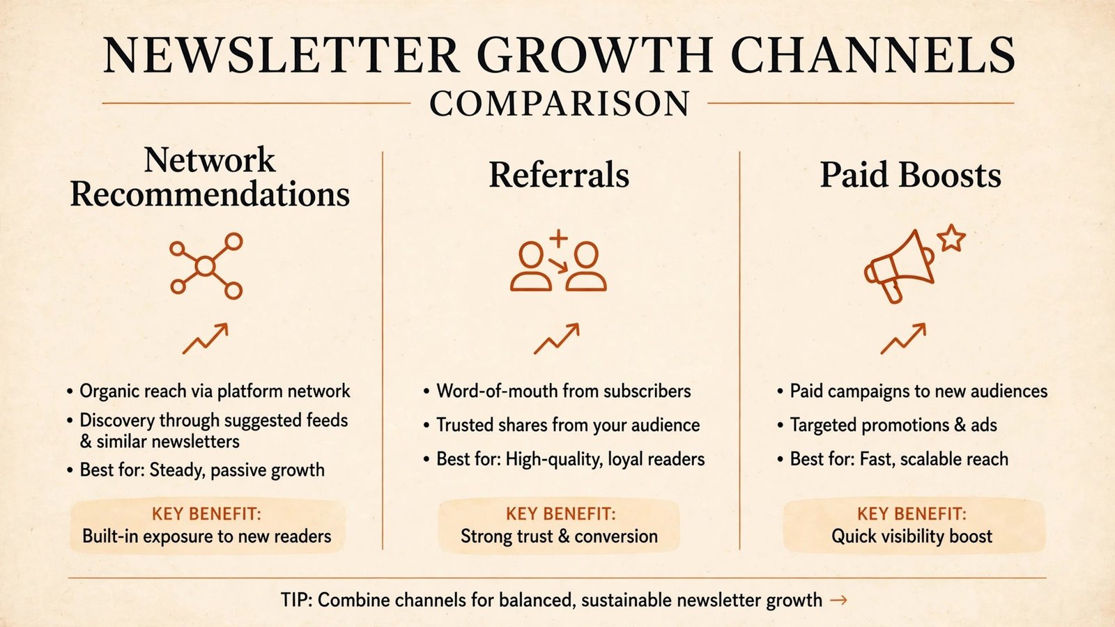 Infographic comparing newsletter growth channels