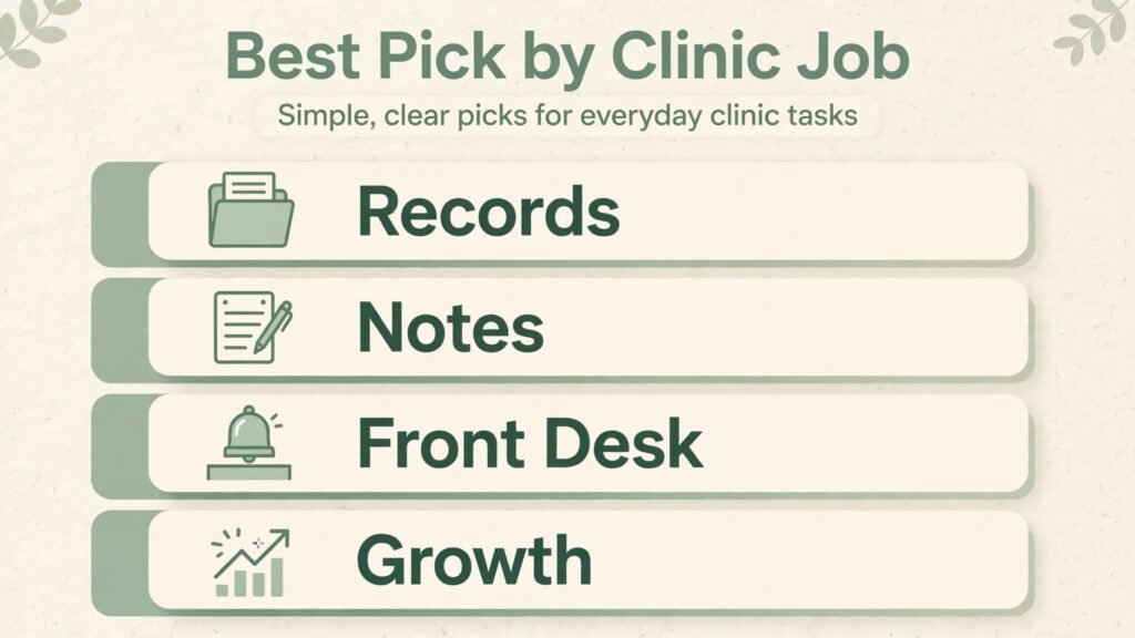 Infographic showing best pick AI tools by clinic job