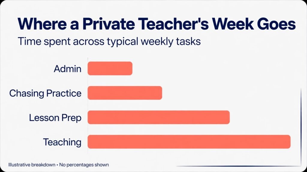 Infographic showing how a music teacher week is split between teaching and admin