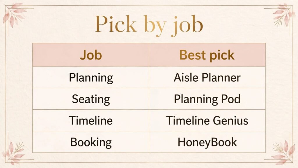 Infographic comparing best wedding planner tools by job