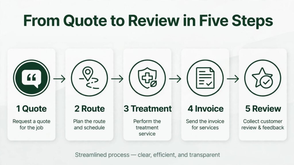 Pest control workflow from quote to review in five steps