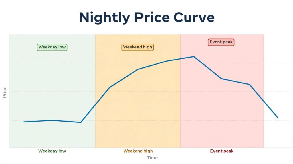Airbnb nightly price curve by weekday weekend and events