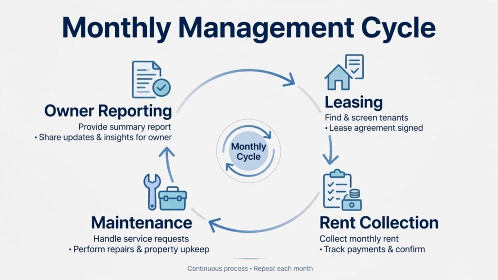 Property management monthly cycle in four steps