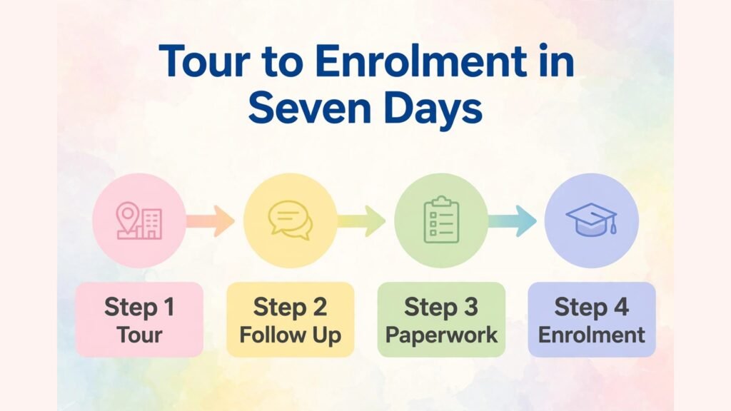 Infographic showing daycare tour to enrolment timeline