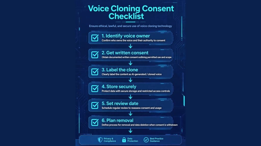 Voice cloning consent checklist flowchart infographic
