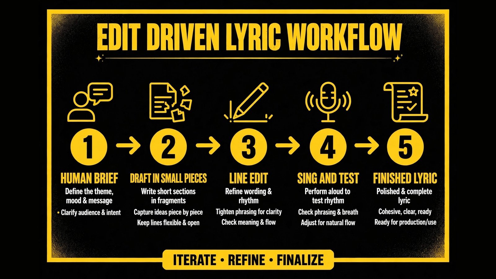 AI lyric edit driven workflow diagram infographic