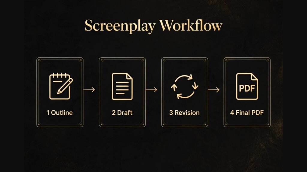 Screenplay workflow from outline to final PDF diagram