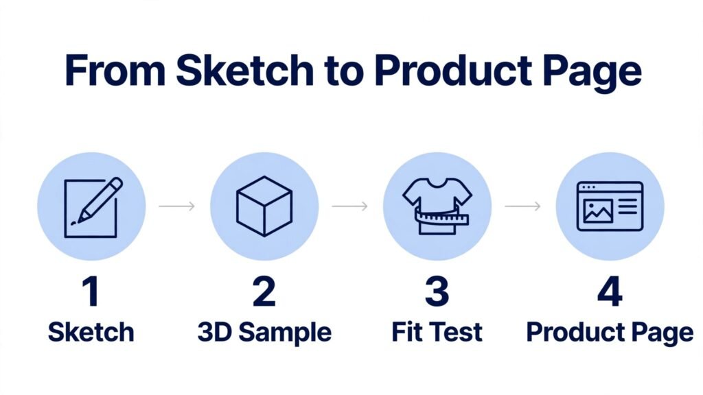 Diagram showing fashion workflow from sketch to product page