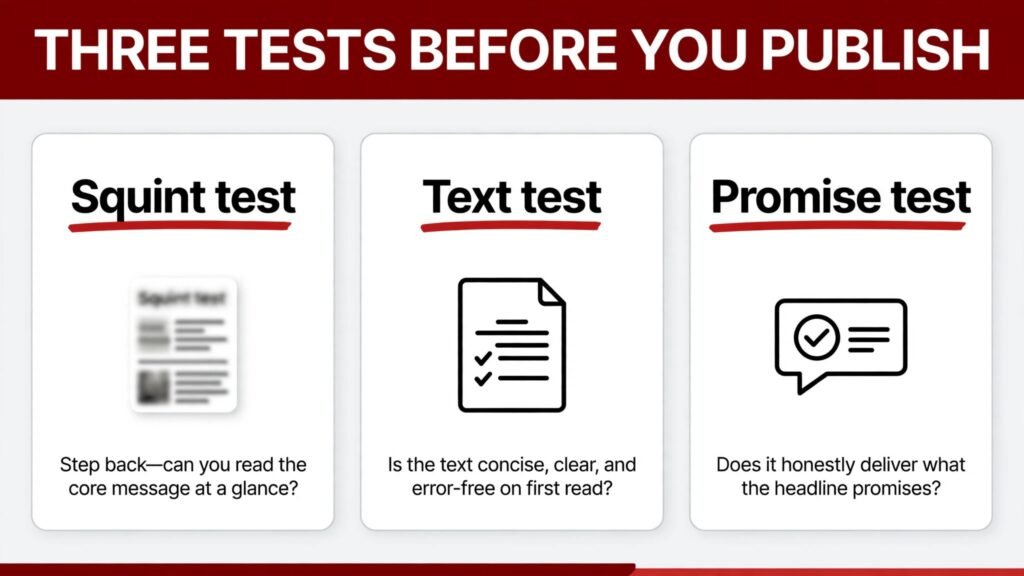 Infographic showing three tests for a YouTube thumbnail at small size