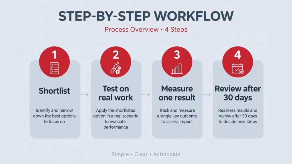 Step by step workflow diagram for testing and choosing a tool in this guide.