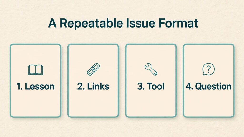 Repeatable newsletter issue format diagram