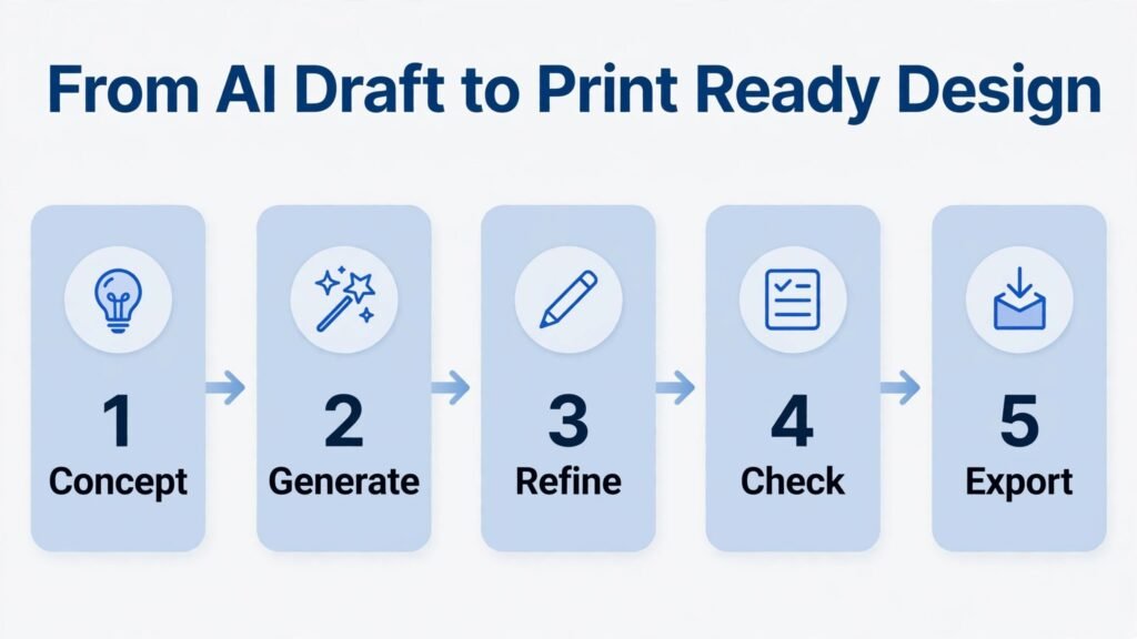AI design to print ready workflow infographic