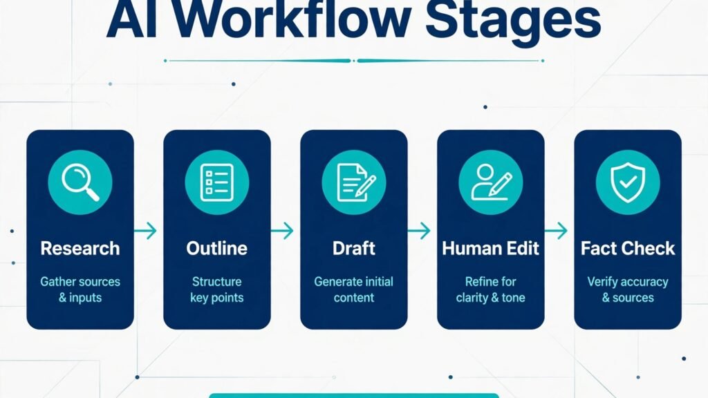 AI assisted freelance writing workflow stages infographic