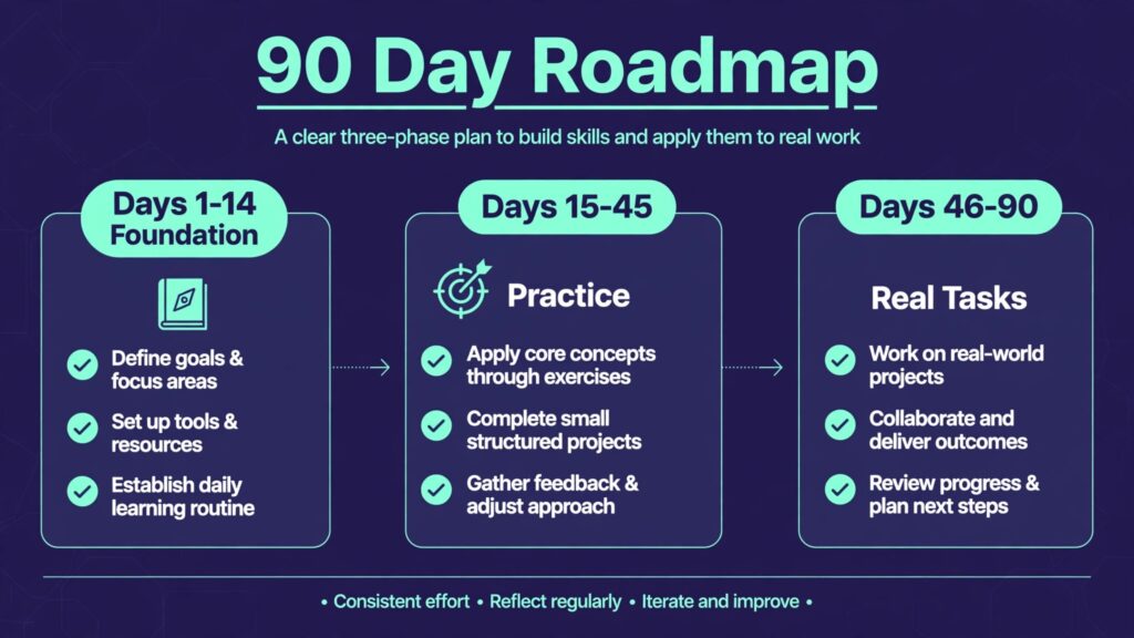 Learn a language with AI 90 day roadmap infographic