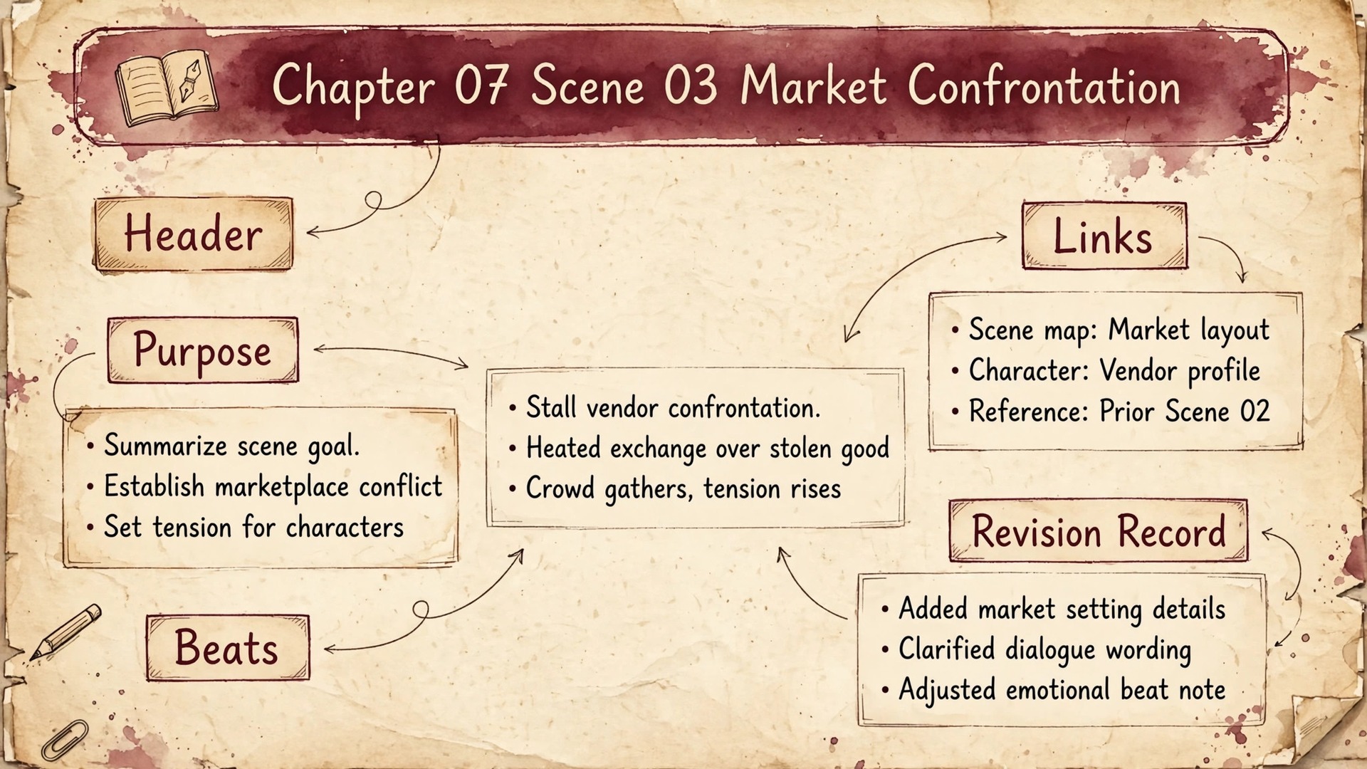 Annotated example of a finished scene note