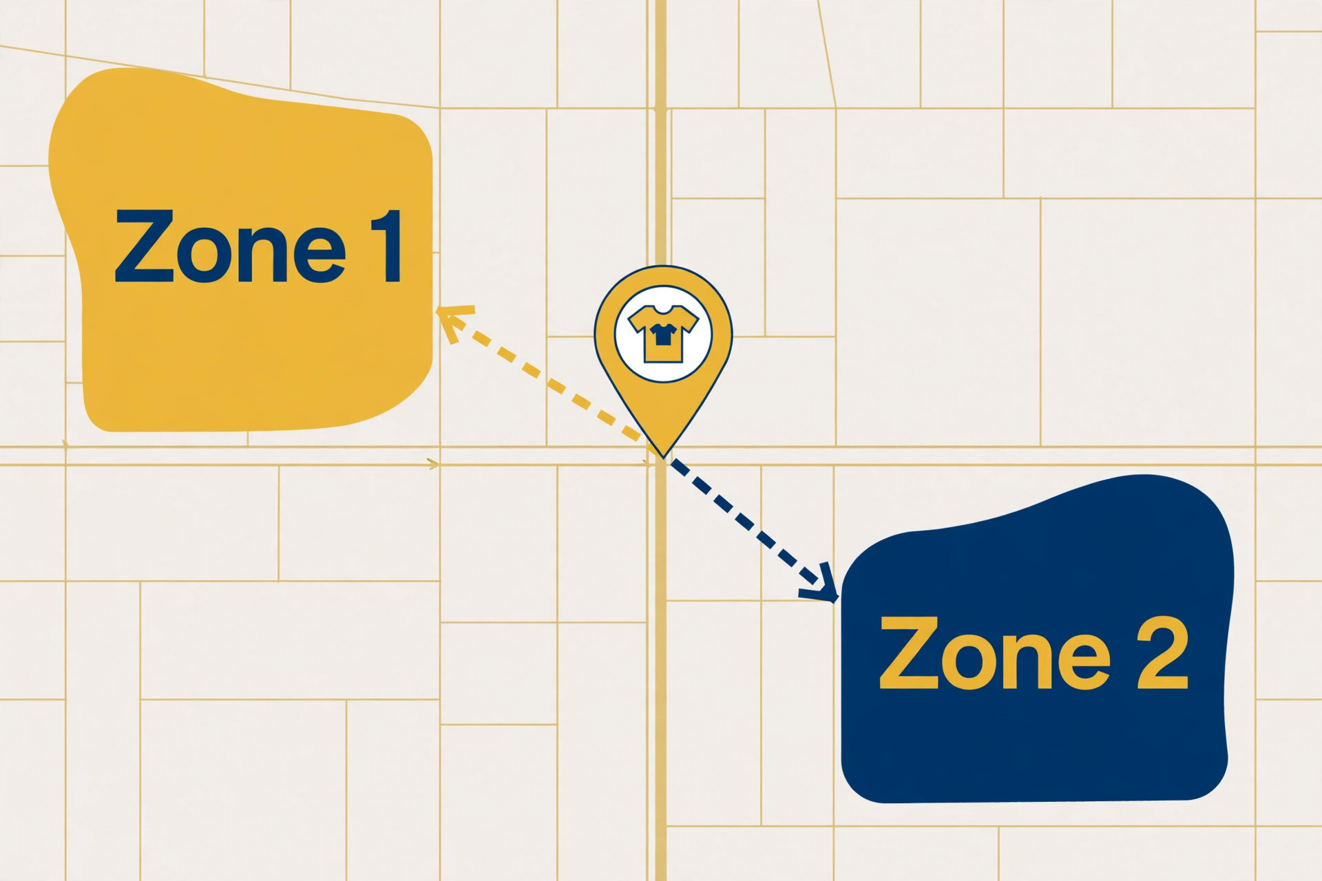 Map diagram of two laundromat pickup and delivery zones with assigned pickup days