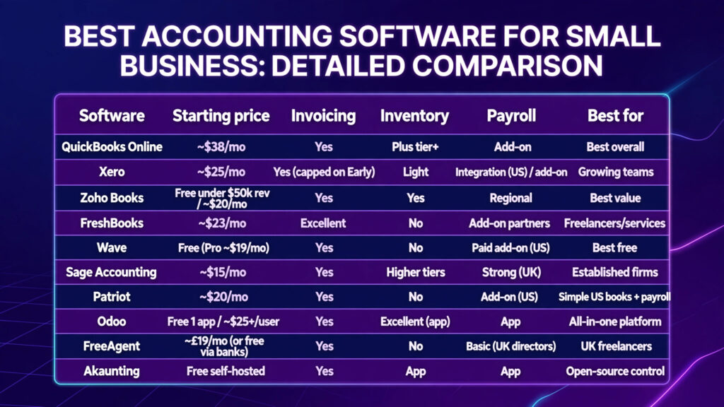 Detailed comparison of accounting software for small business (infographic)