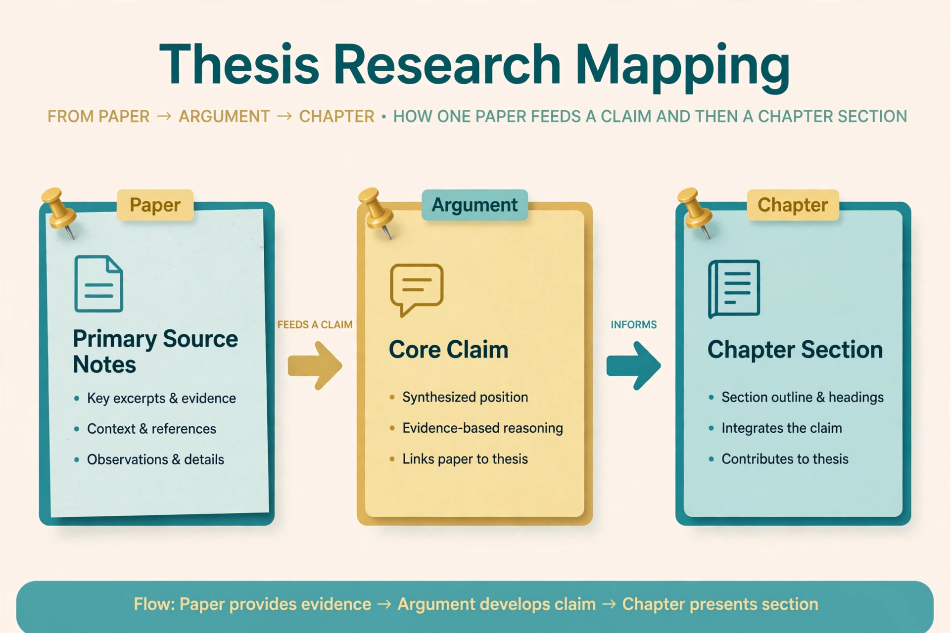 Literature note mapping chart for papers arguments and chapters