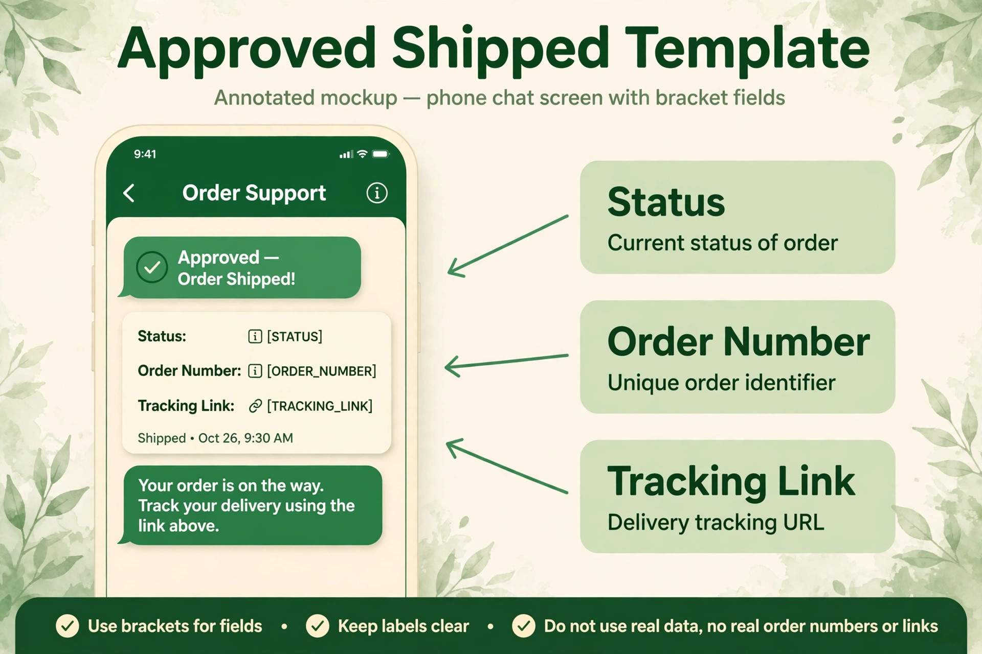 Approved order shipped template with tracking link