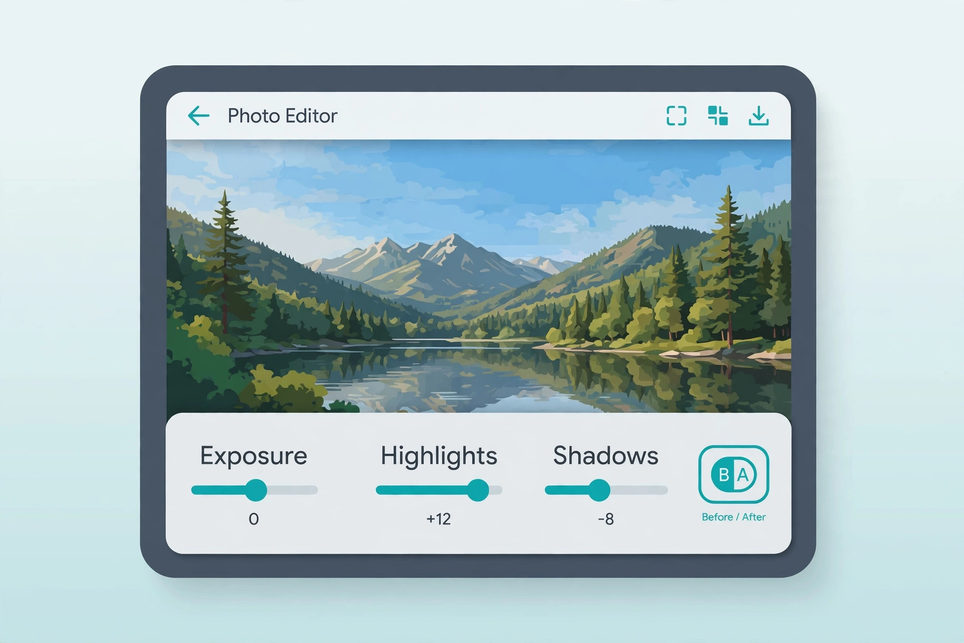 iPad editor with exposure sliders