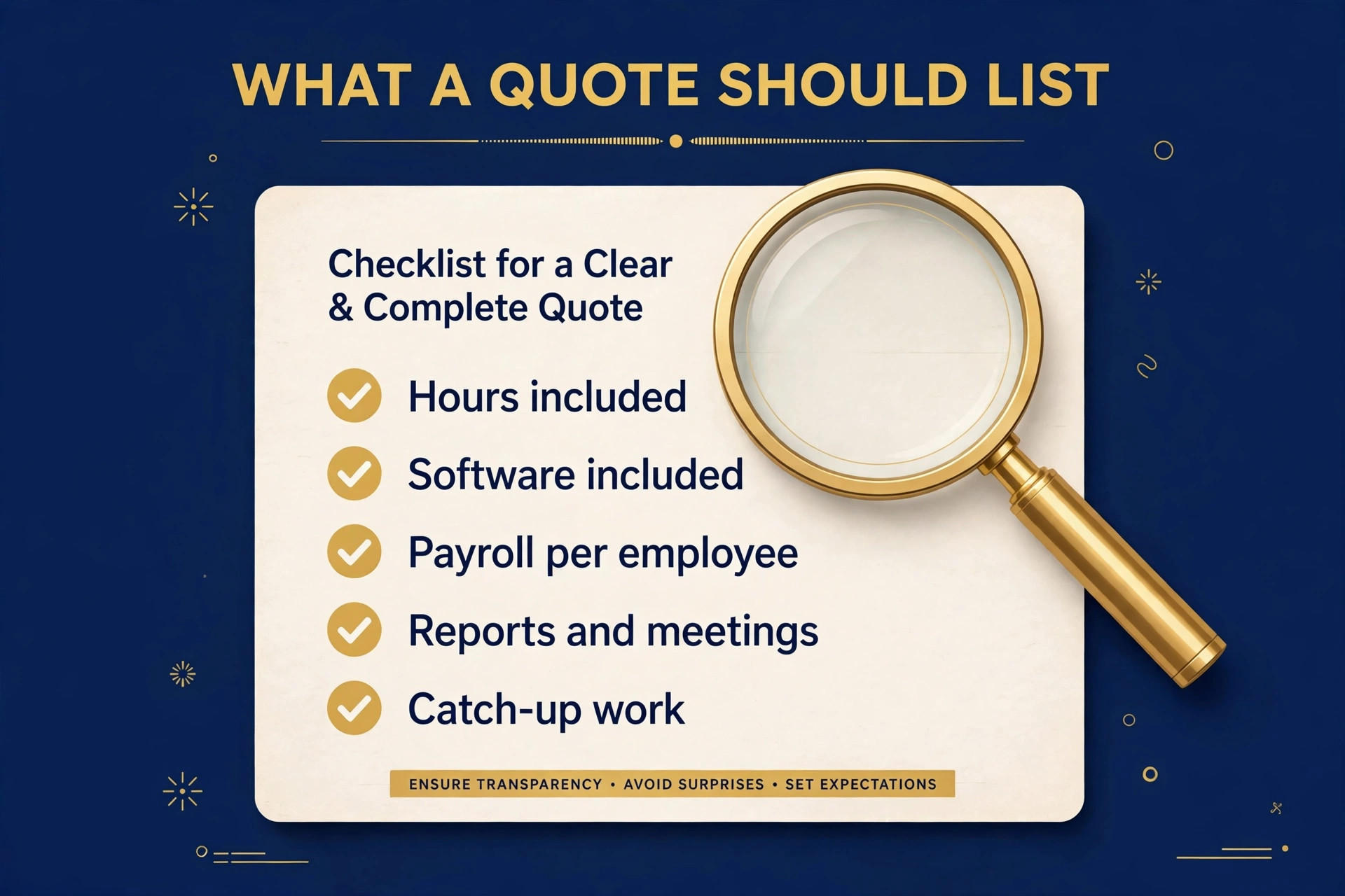 What a bookkeeper quote should list, hours, software, payroll and reports checklist
