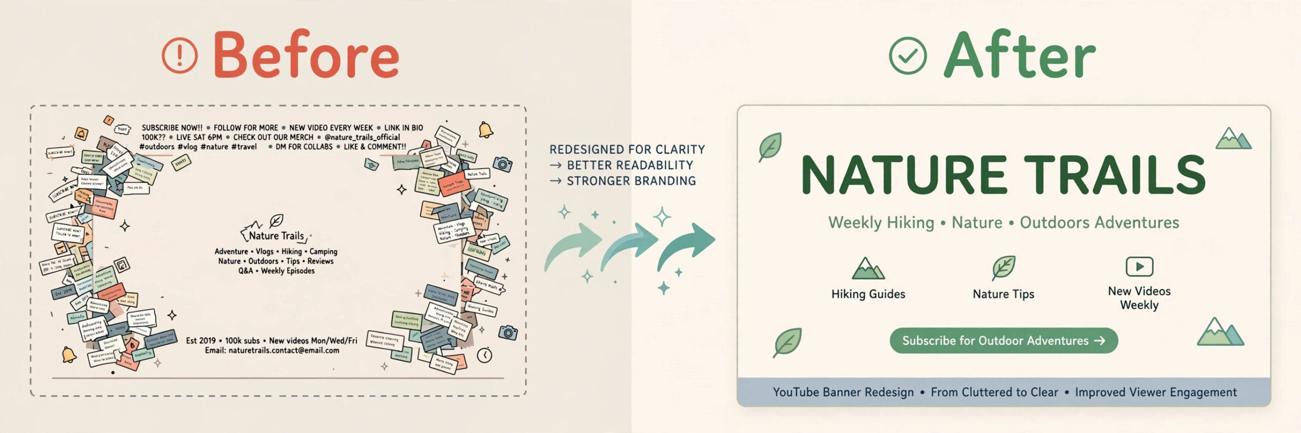Before and after YouTube banner redesign