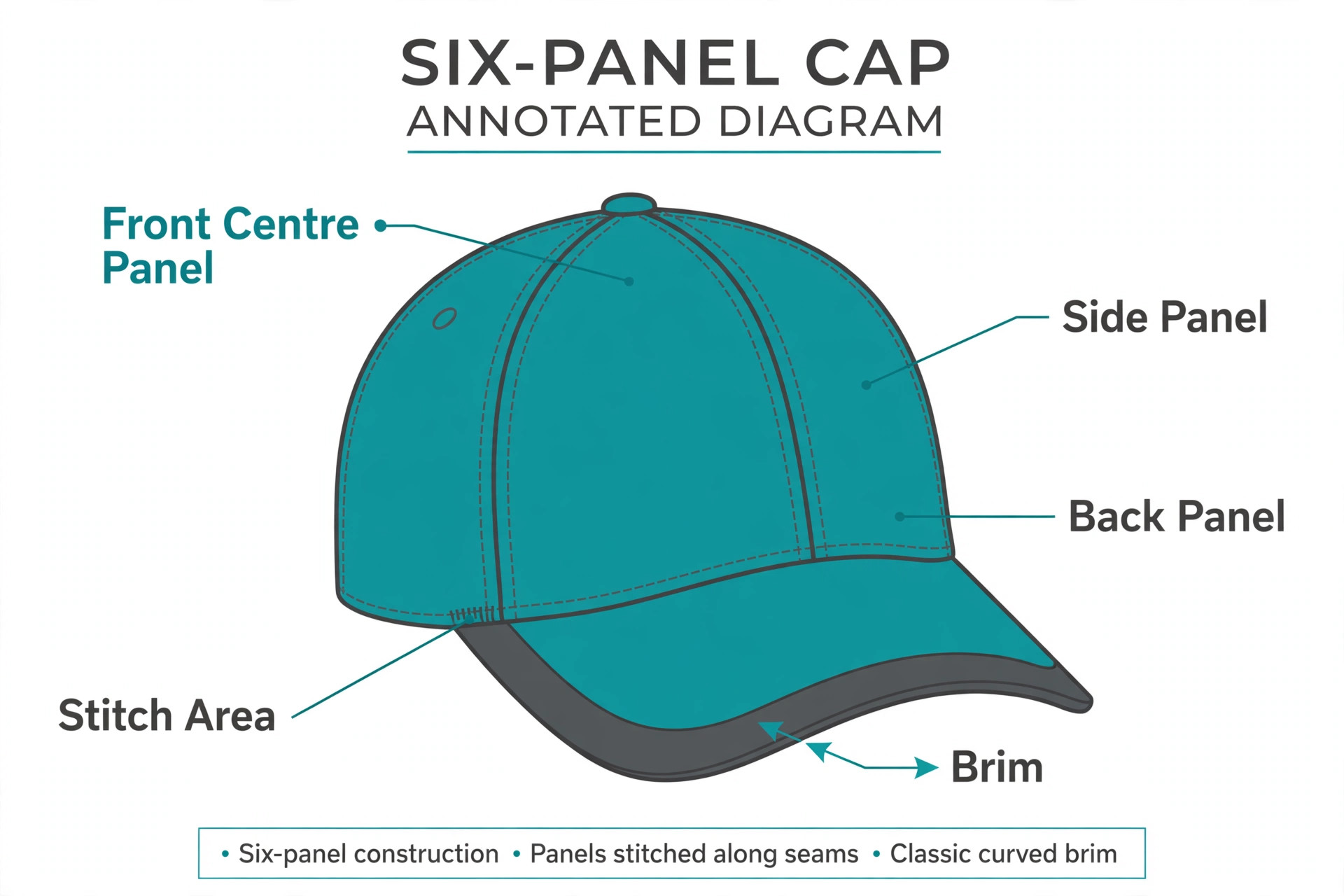 Annotated cap panel layout for logo placement