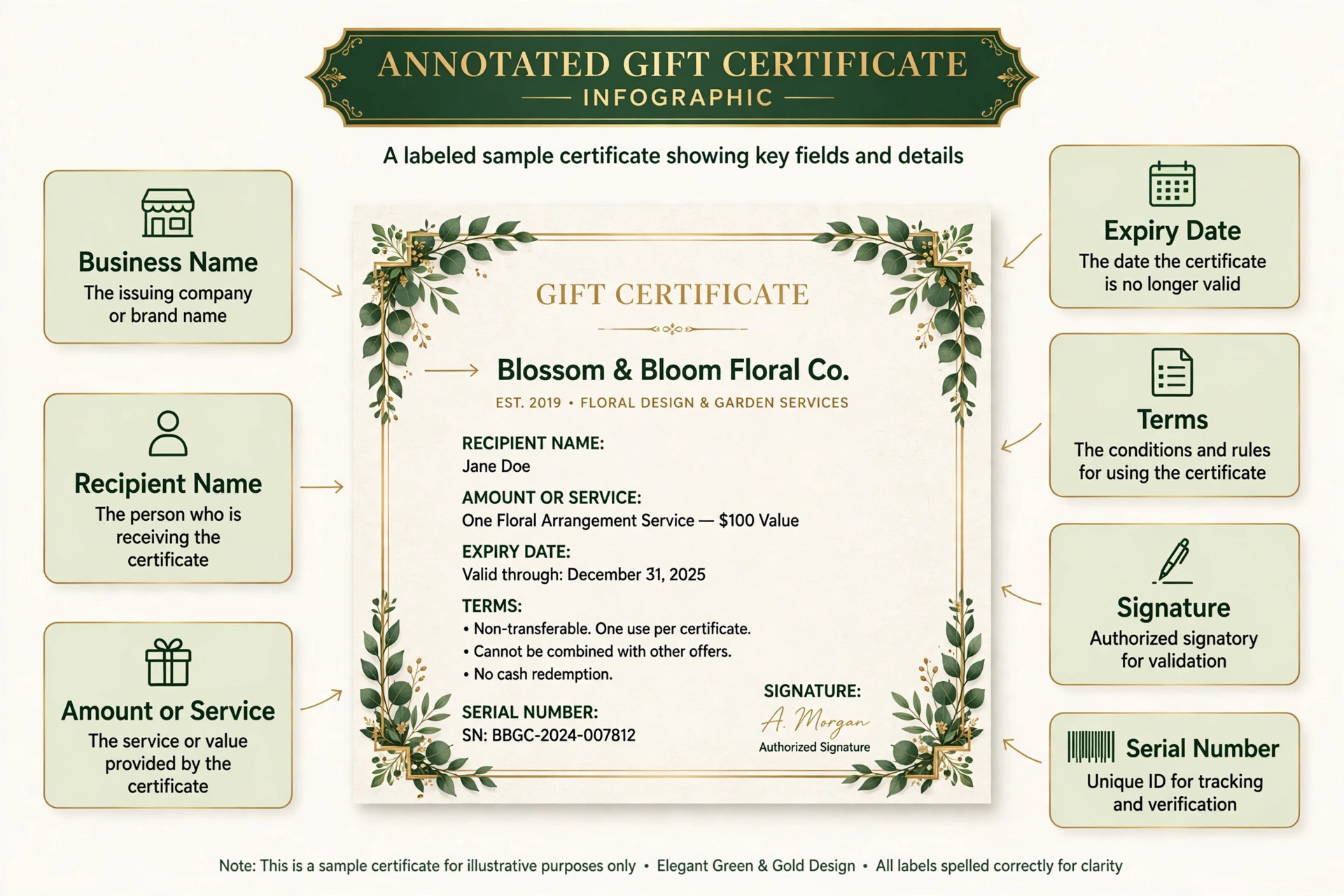 Annotated gift certificate layout
