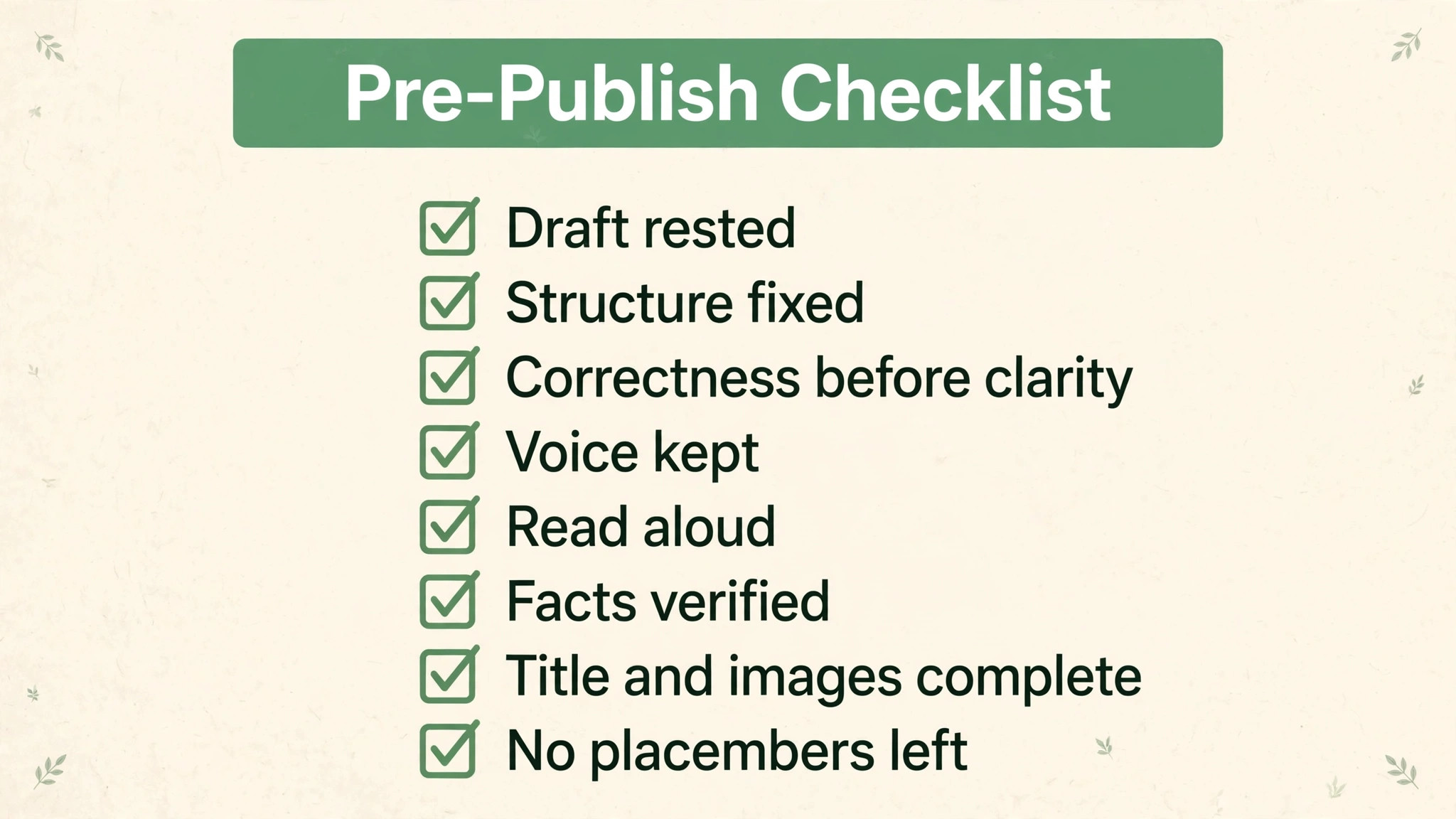 pre-publish checklist for blog posts