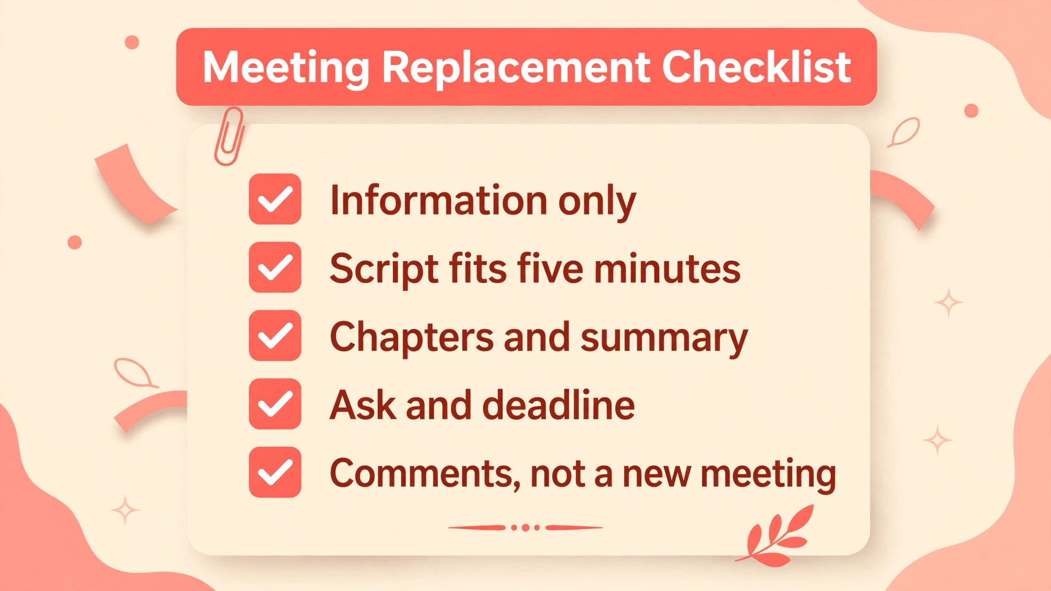 meeting replacement checklist