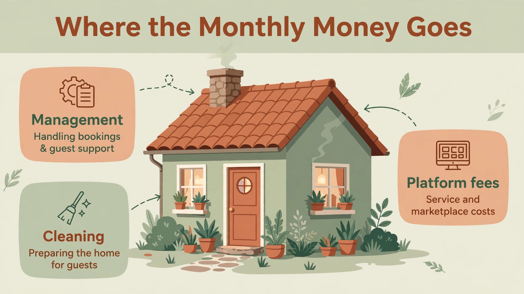 Airbnb monthly cost visual tied to the A Worked Example. One Property, Three Ways to Run It section of this guide