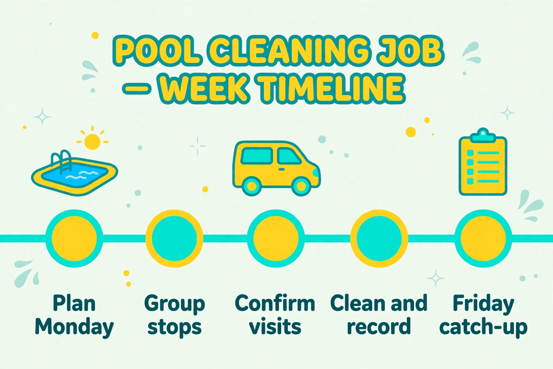 job workflow from first enquiry to completed visit for a pool cleaning service