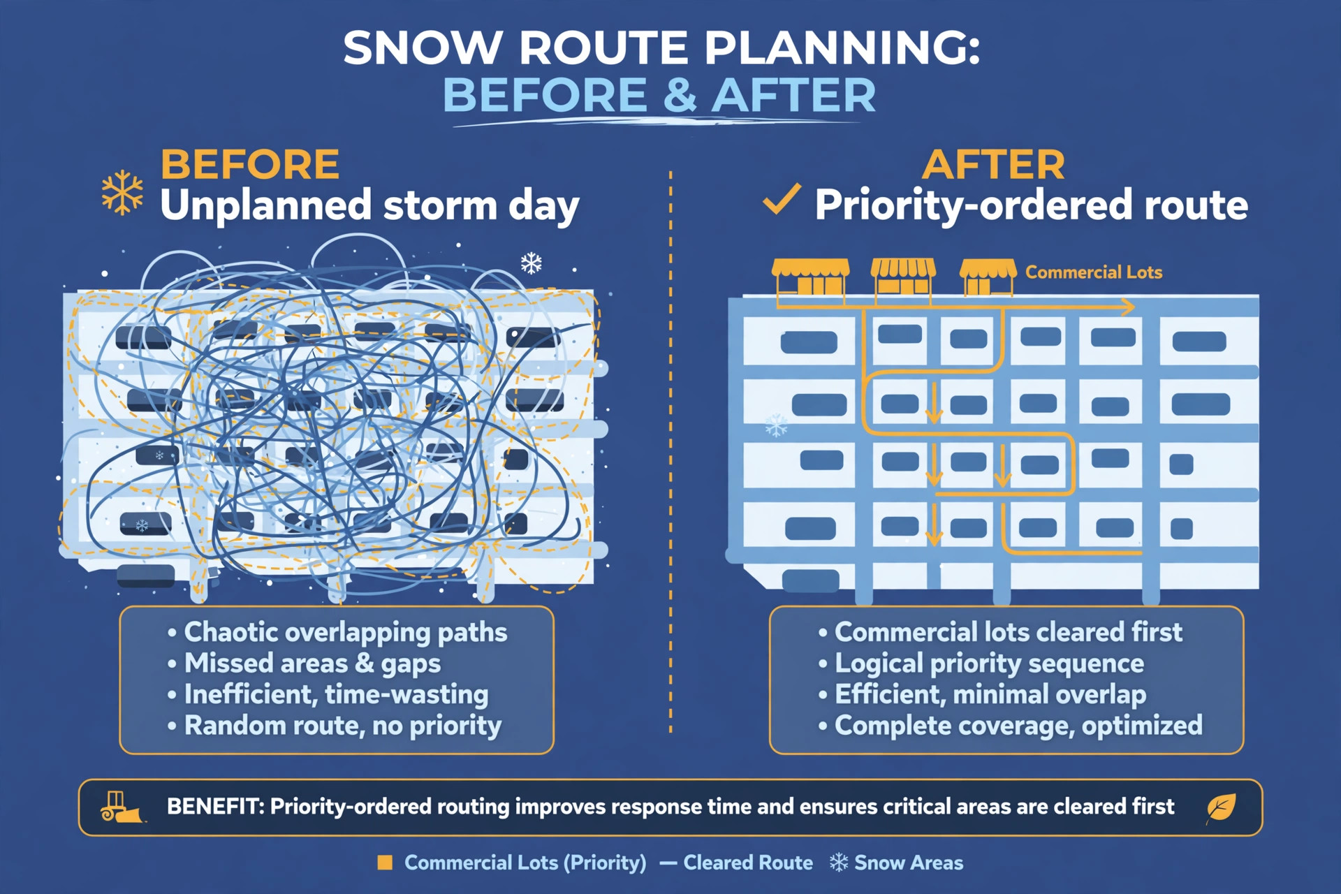 job workflow from first enquiry to completed visit for a snow removal service