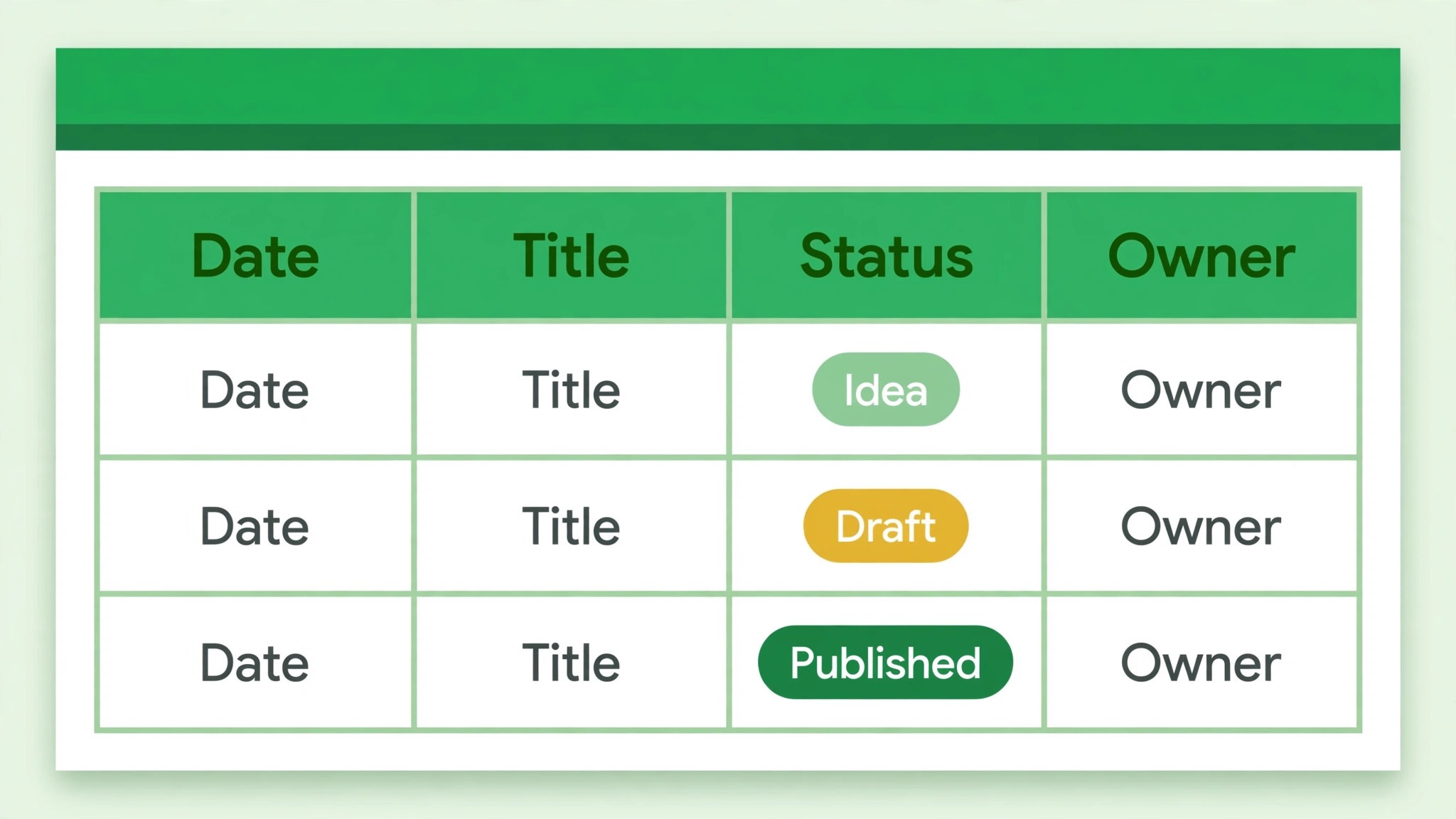 Google Sheets content calendar screenshot