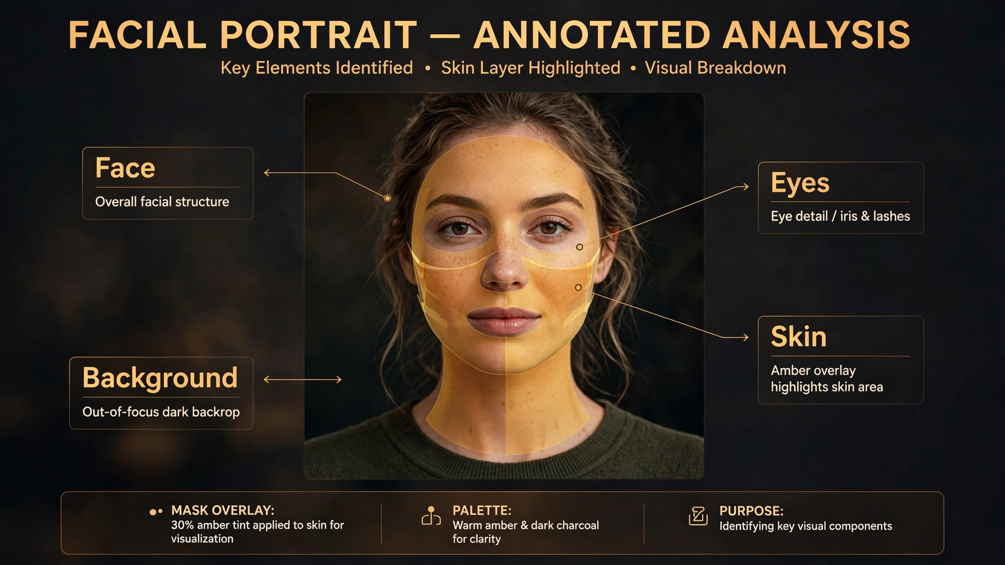 Annotated portrait with face skin and eye masks