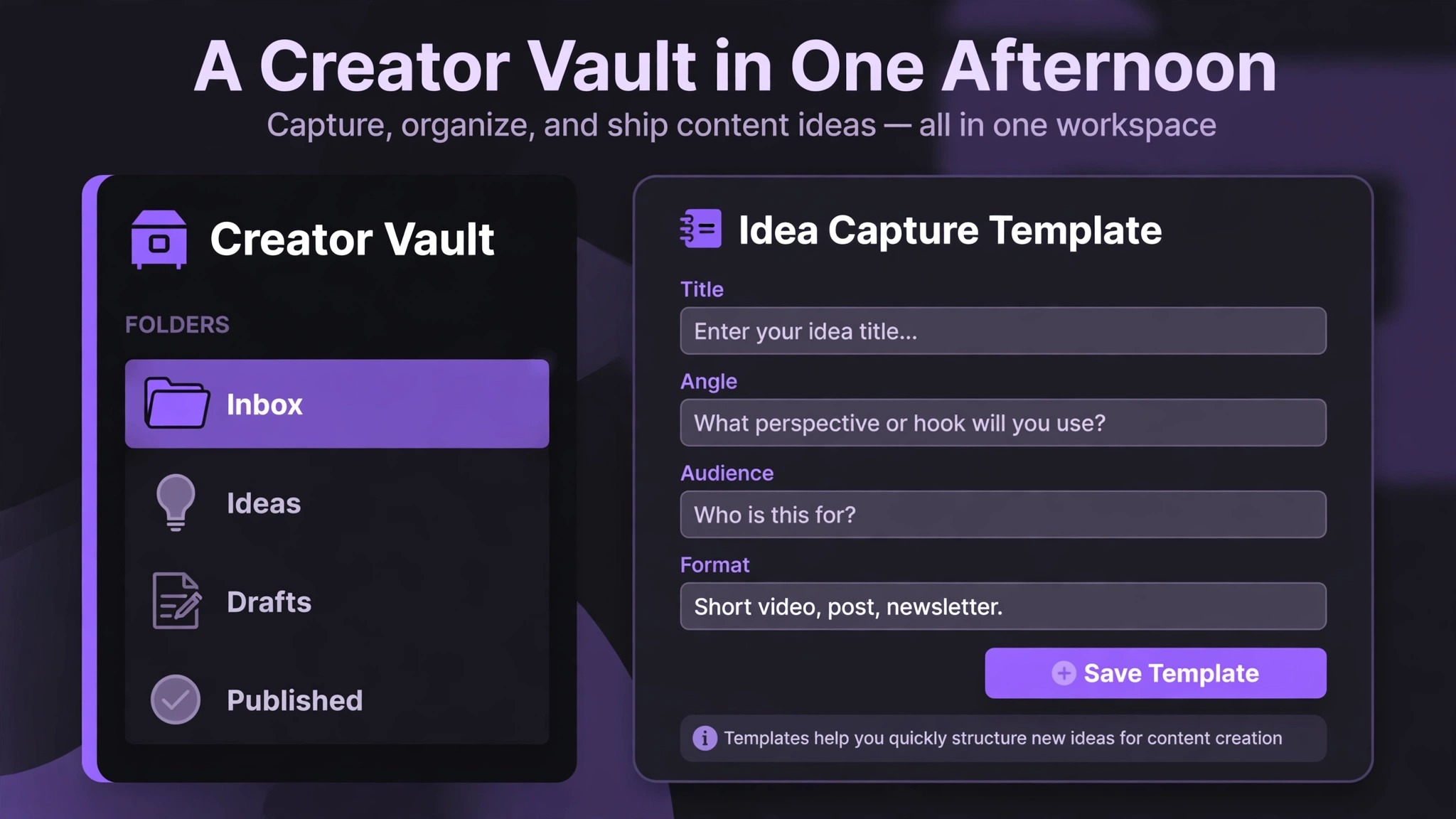 Mockup of an Obsidian vault with idea folders