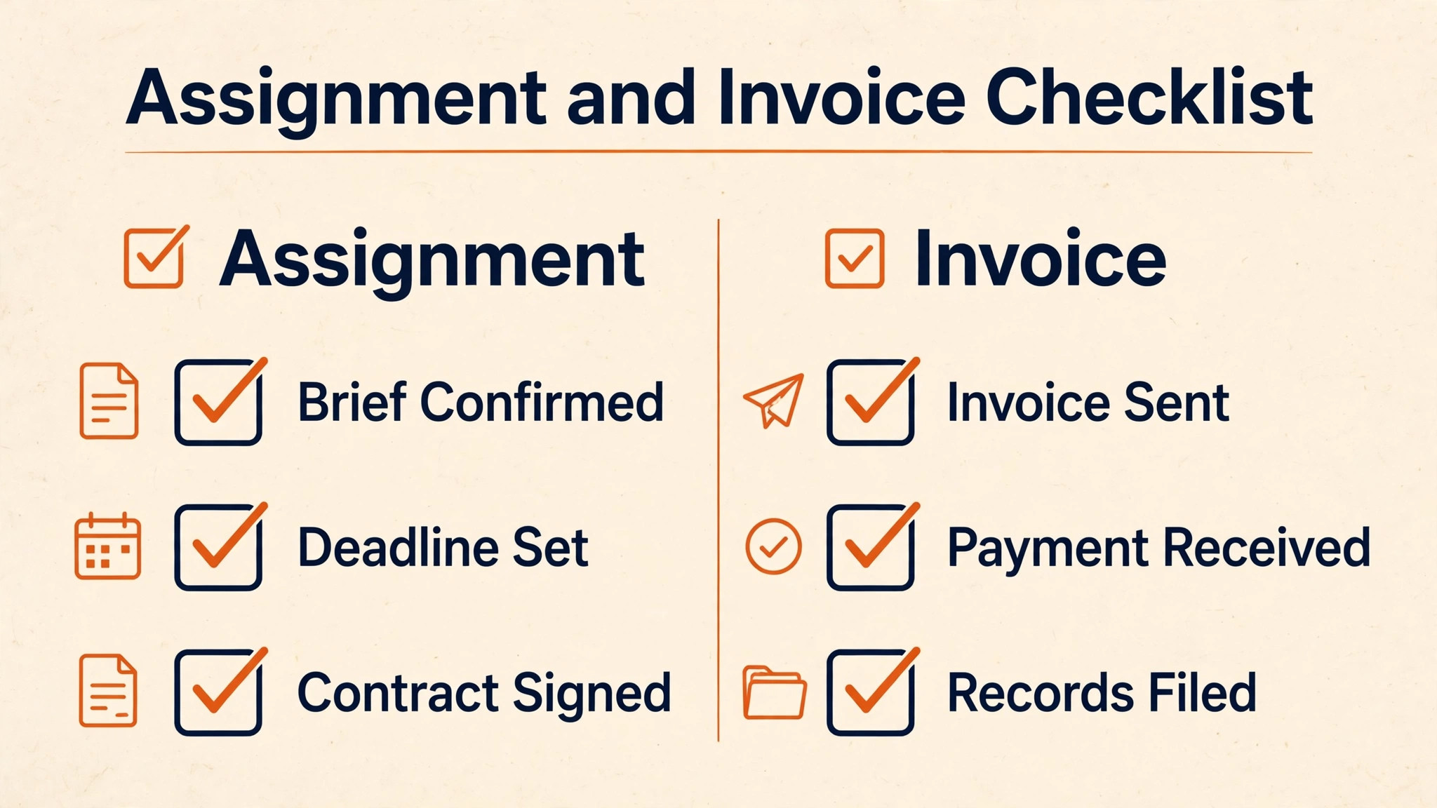 Freelance assignment and invoice checklist graphic